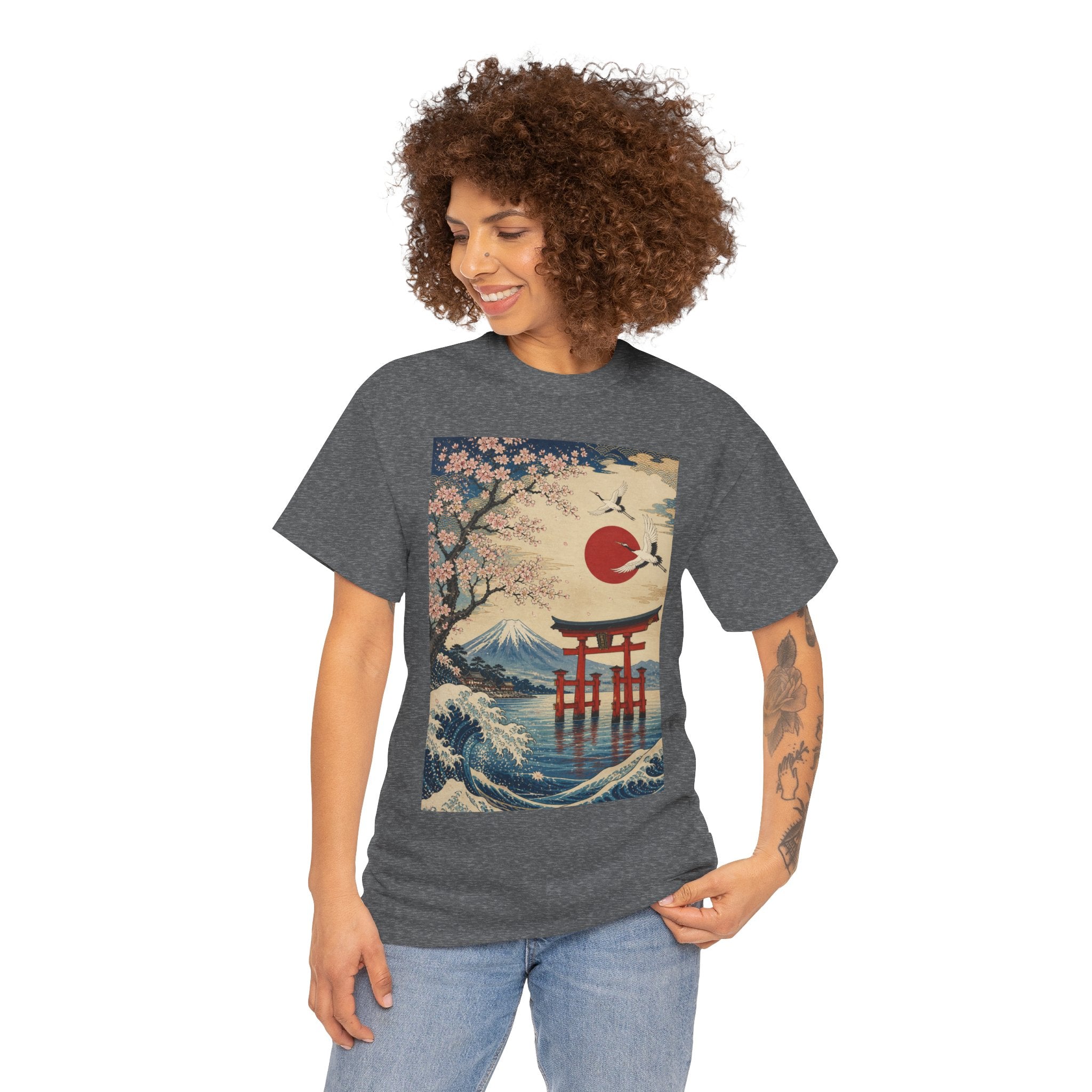 Japanese Landscape Tee — Torii, Mt. Fuji & Cherry Blossom Graphic Shirt
