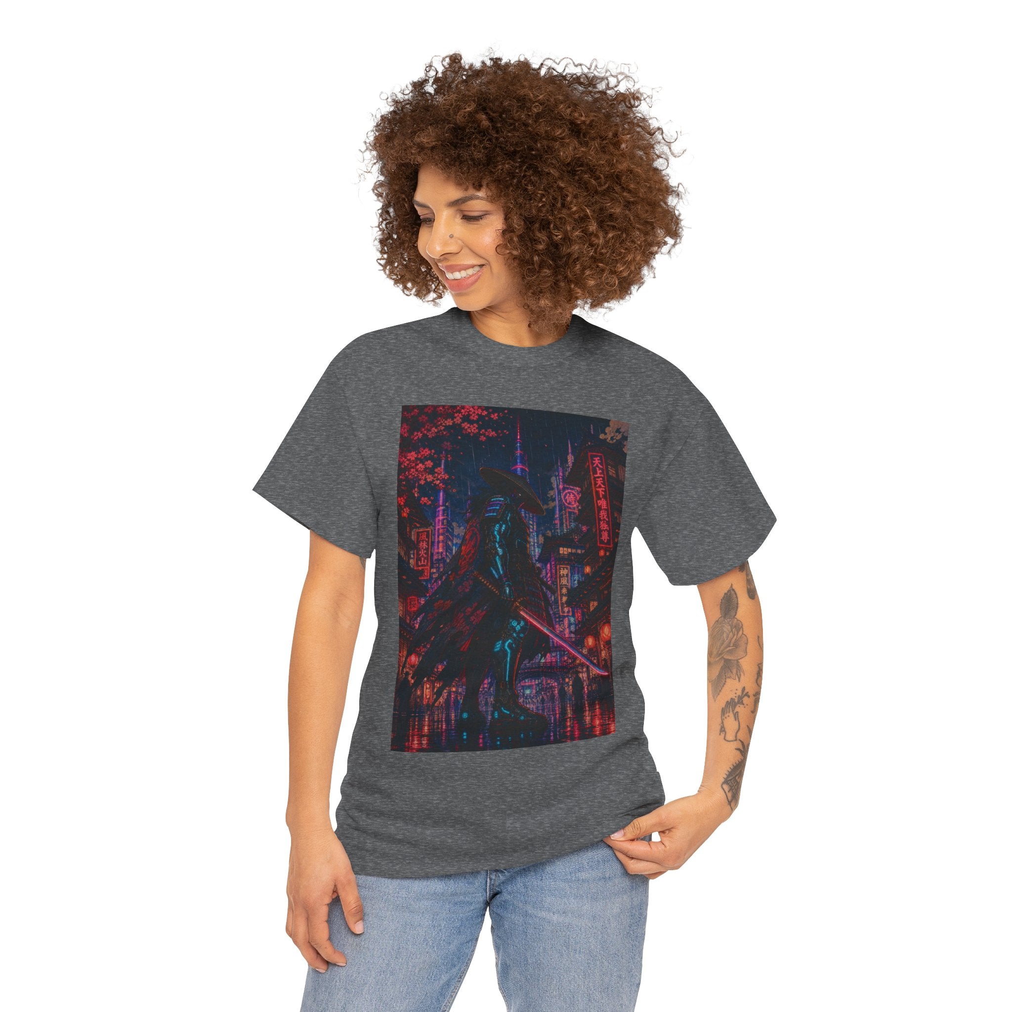 Cyberpunk Samurai Tee — Neon Night City Graphic T-Shirt