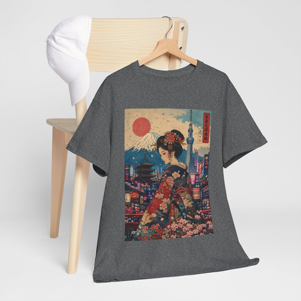 Japanese Geisha Sunset Tee — Vintage Ukiyo-e Kimono Art T-Shirt