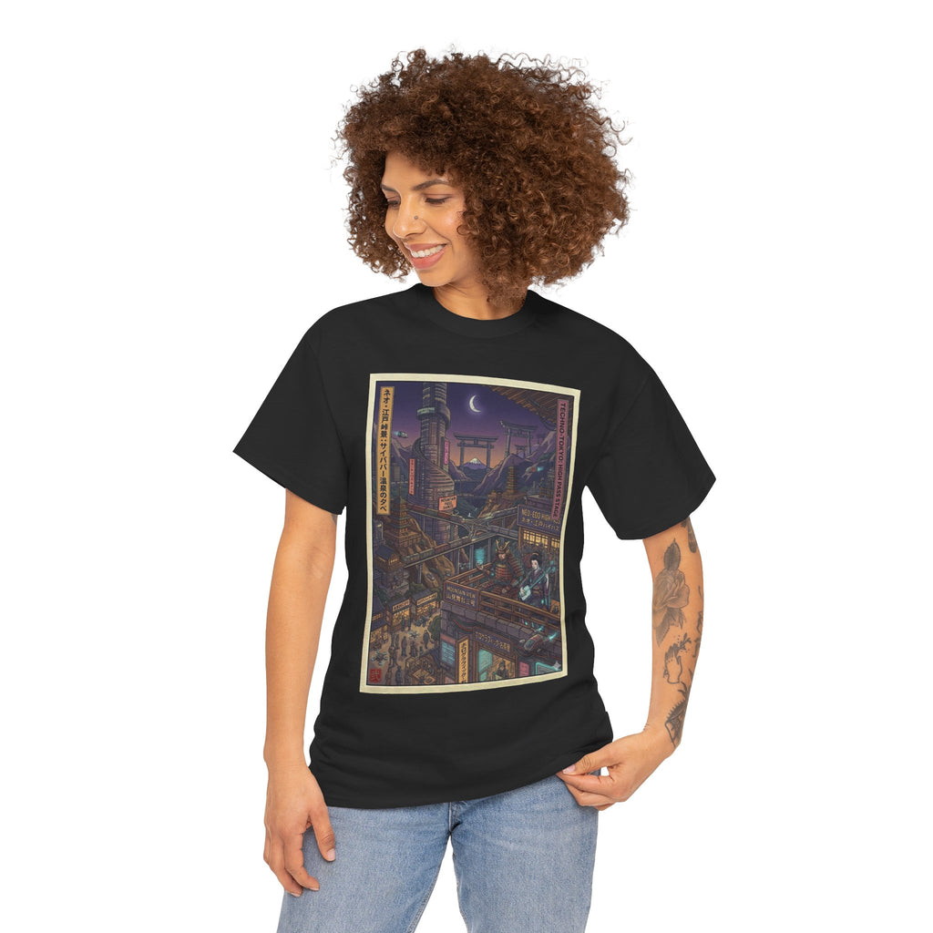 City of Lanterns Nightscape Tee — Cyberpunk Illustration T-Shirt - Japanese Streetwear T-Shirt | Tokyo Style X