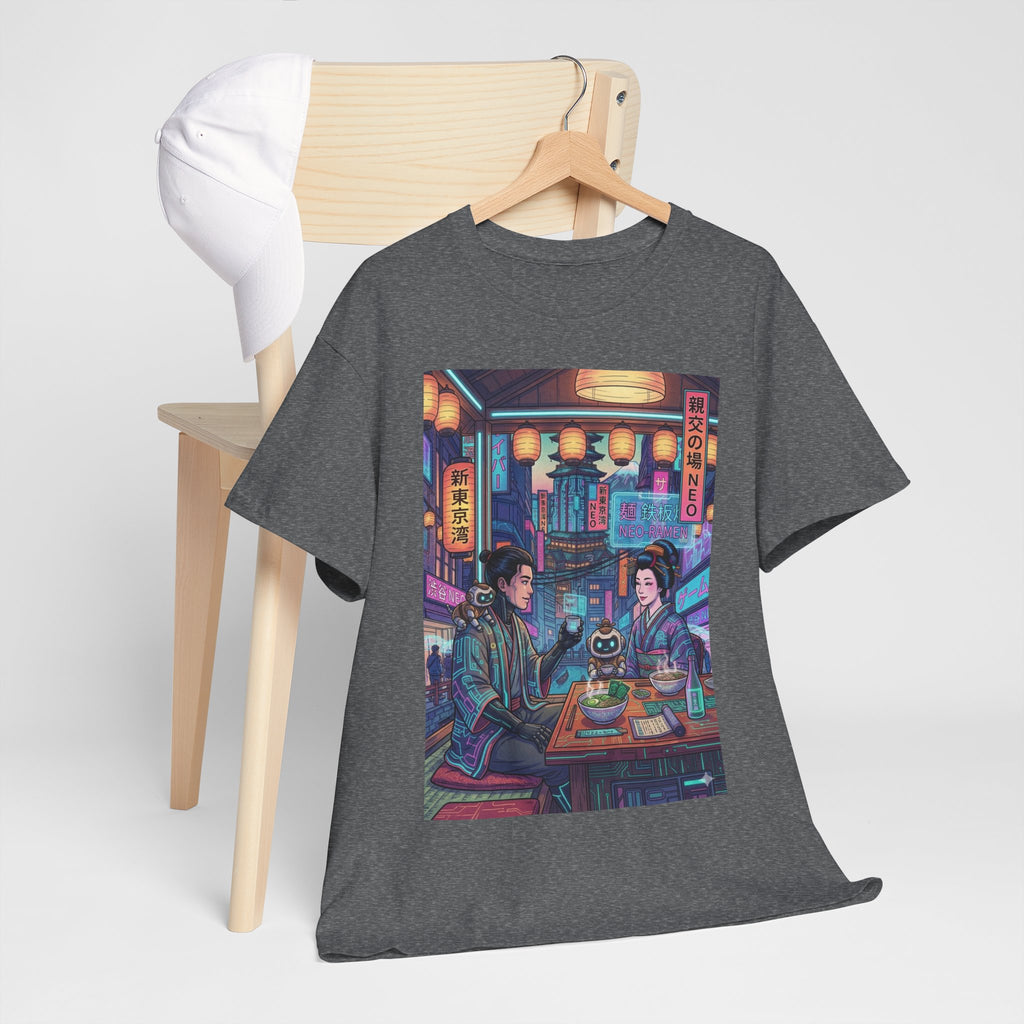 Cyberpunk Ramen Date T‑Shirt — Neon Night City Anime Streetwear - Japanese Streetwear T-Shirt | Tokyo Style X