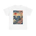 Japanese Wave & Cherry Blossom Art Tee — Mt. Fuji Sunset Graphic T-Shirt