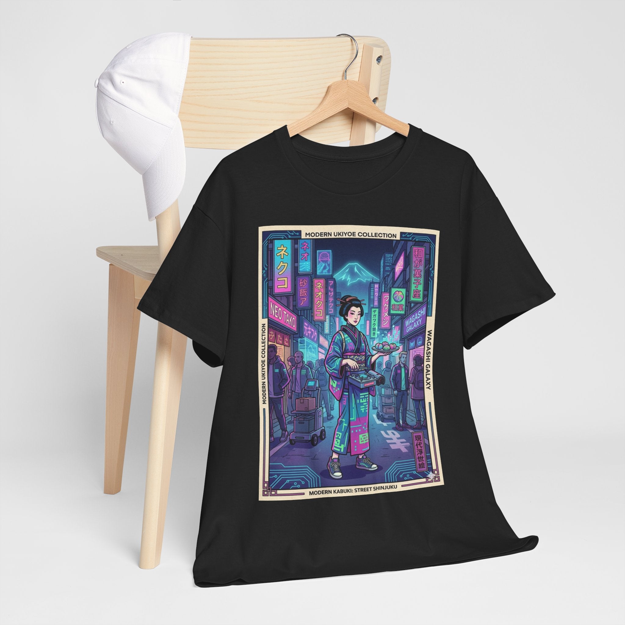 Cyber Geisha Streetwear T‑Shirt — Neon Tokyo Nightscape Graphic Tee
