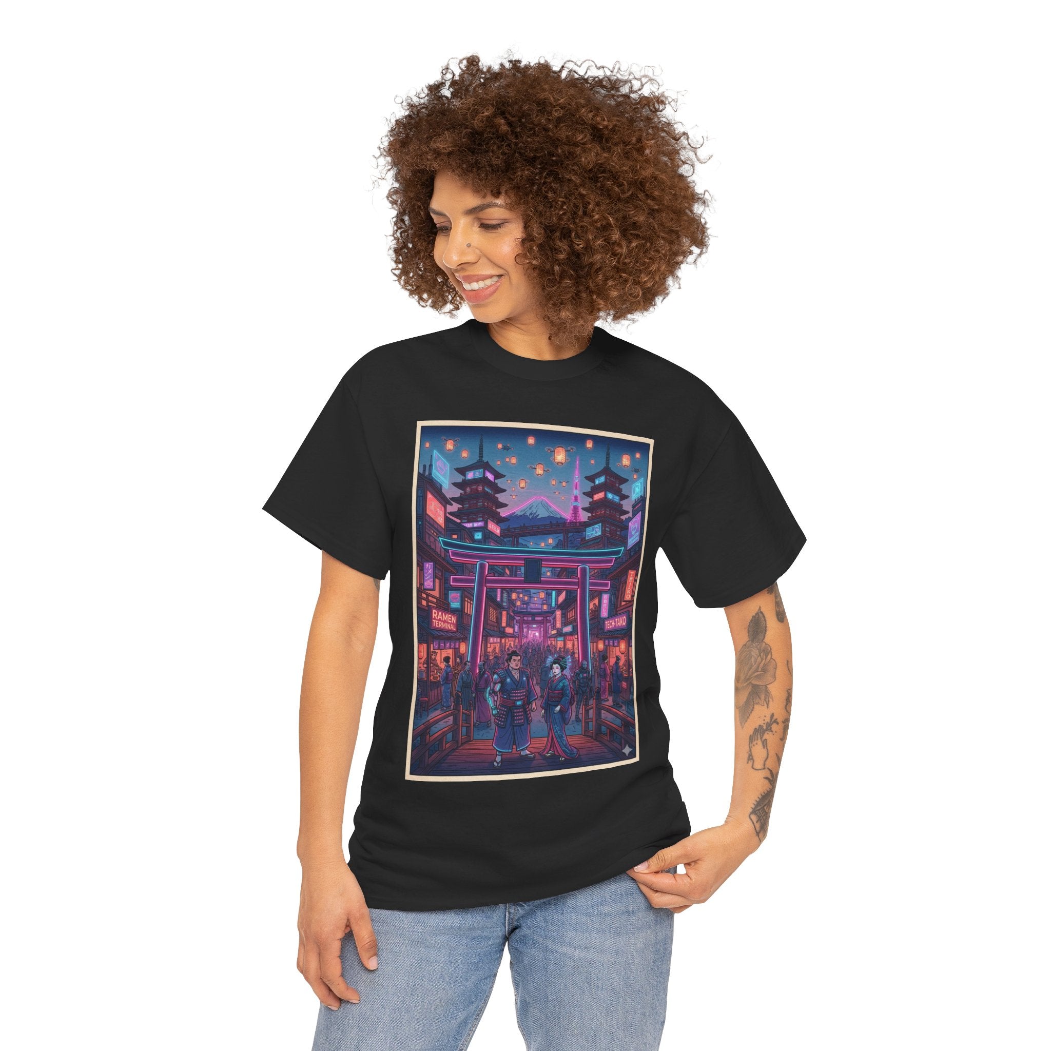 Japanese Night Market Tee — Neon Torii Shrine Streetwear