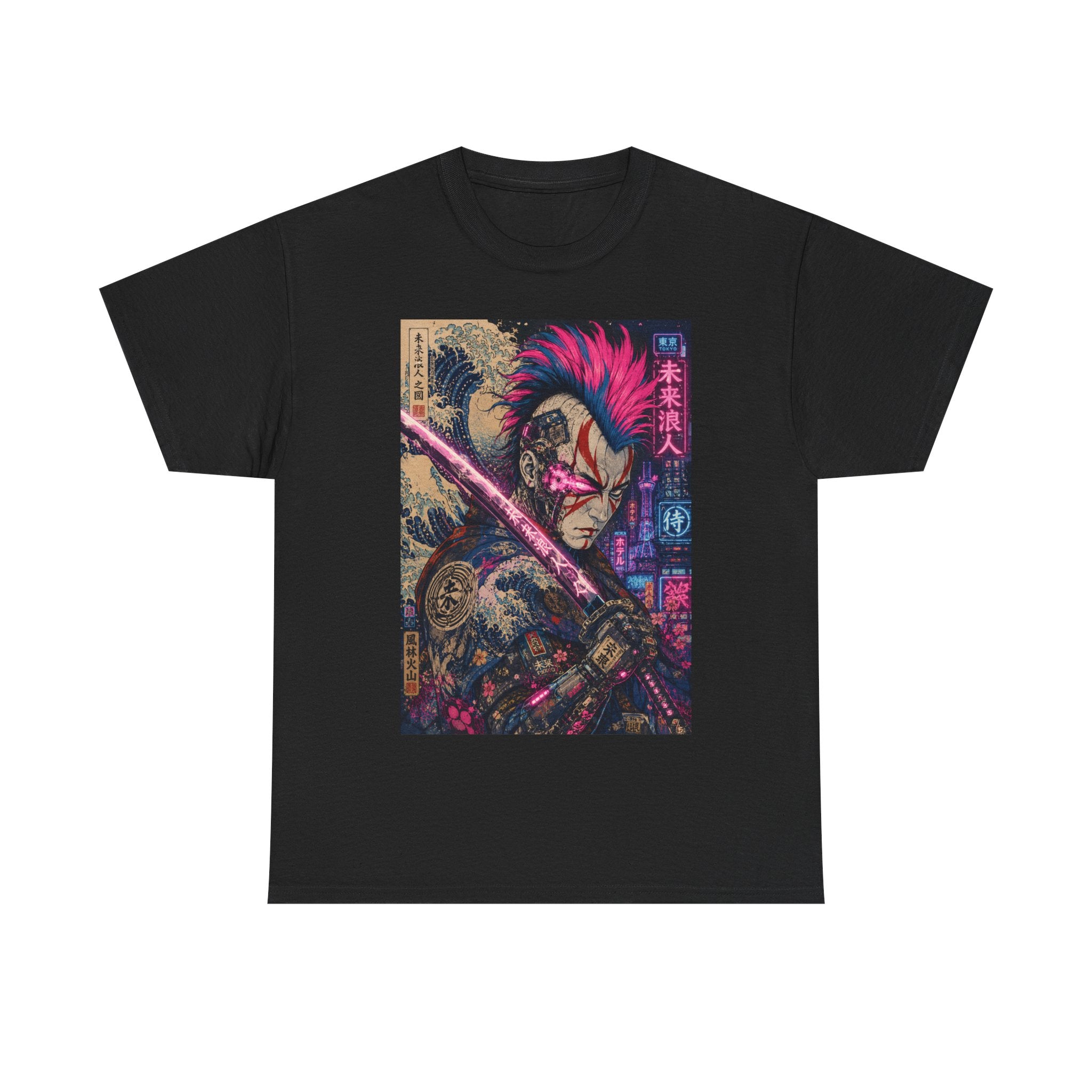 Graphic Tee — Neon Samurai Street Art Shirt - Japanese Streetwear T-Shirt | Tokyo Style X