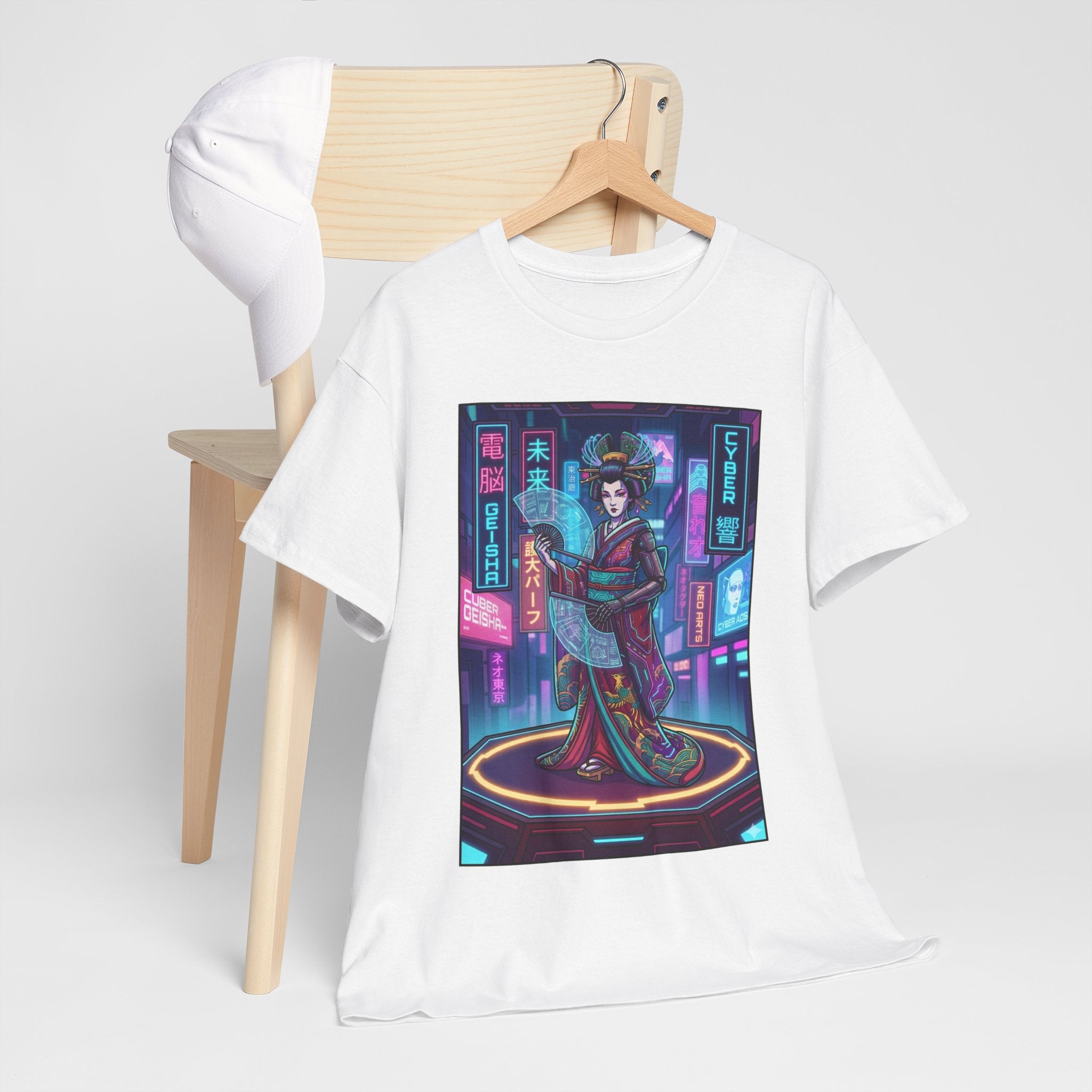Geisha Cyberpunk T-Shirt — Neon Tokyo Aesthetic Graphic Tee