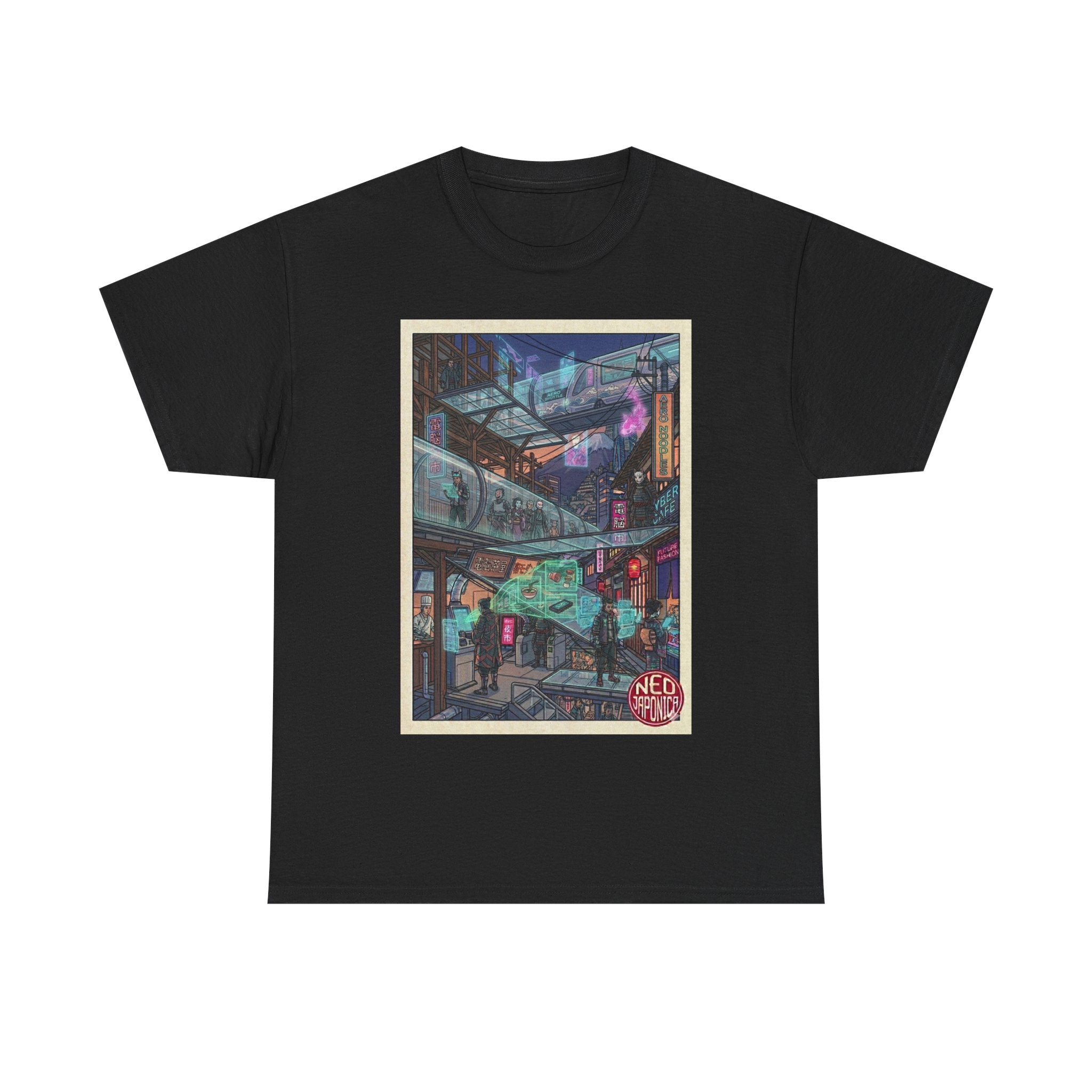 Cyberpunk Cityscape T-Shirt — Neon Alley Urban Art Tee - Japanese Streetwear T-Shirt | Tokyo Style X