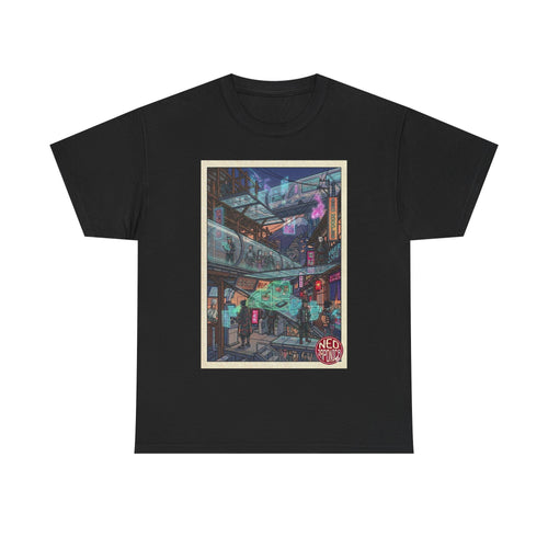 Cyberpunk Cityscape T-Shirt — Neon Alley Urban Art Tee - Japanese Streetwear T-Shirt | Tokyo Style X