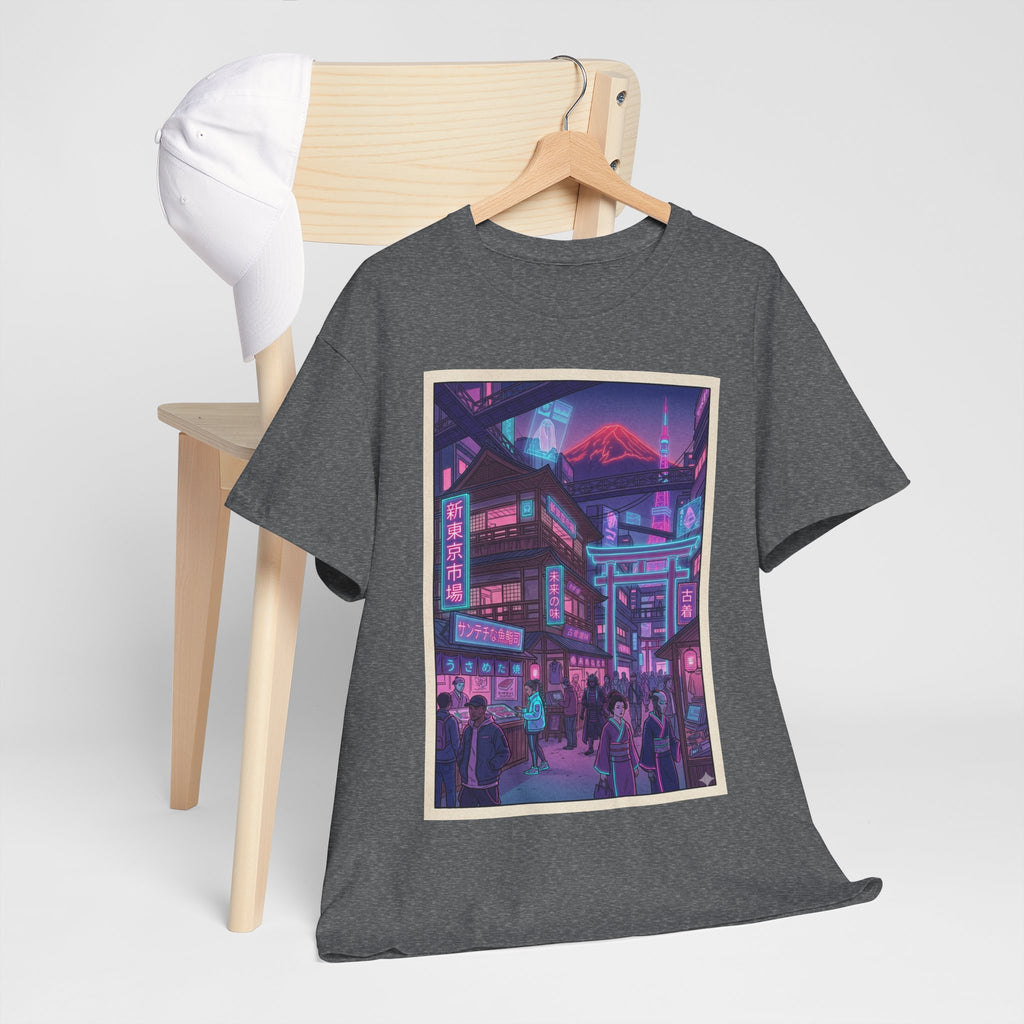 Retro Neon Cityscape Tee — Cyberpunk Night Street Graphic Shirt
