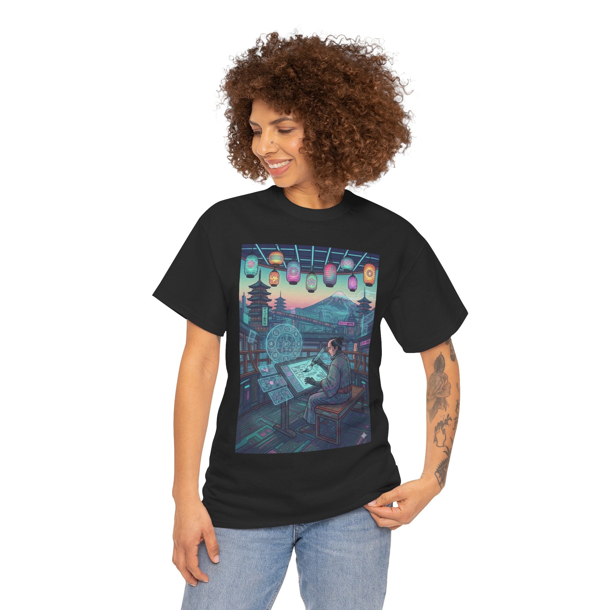 Cyberpunk Artist Tee — Night Studio Illustration T-Shirt - Japanese Streetwear T-Shirt | Tokyo Style X