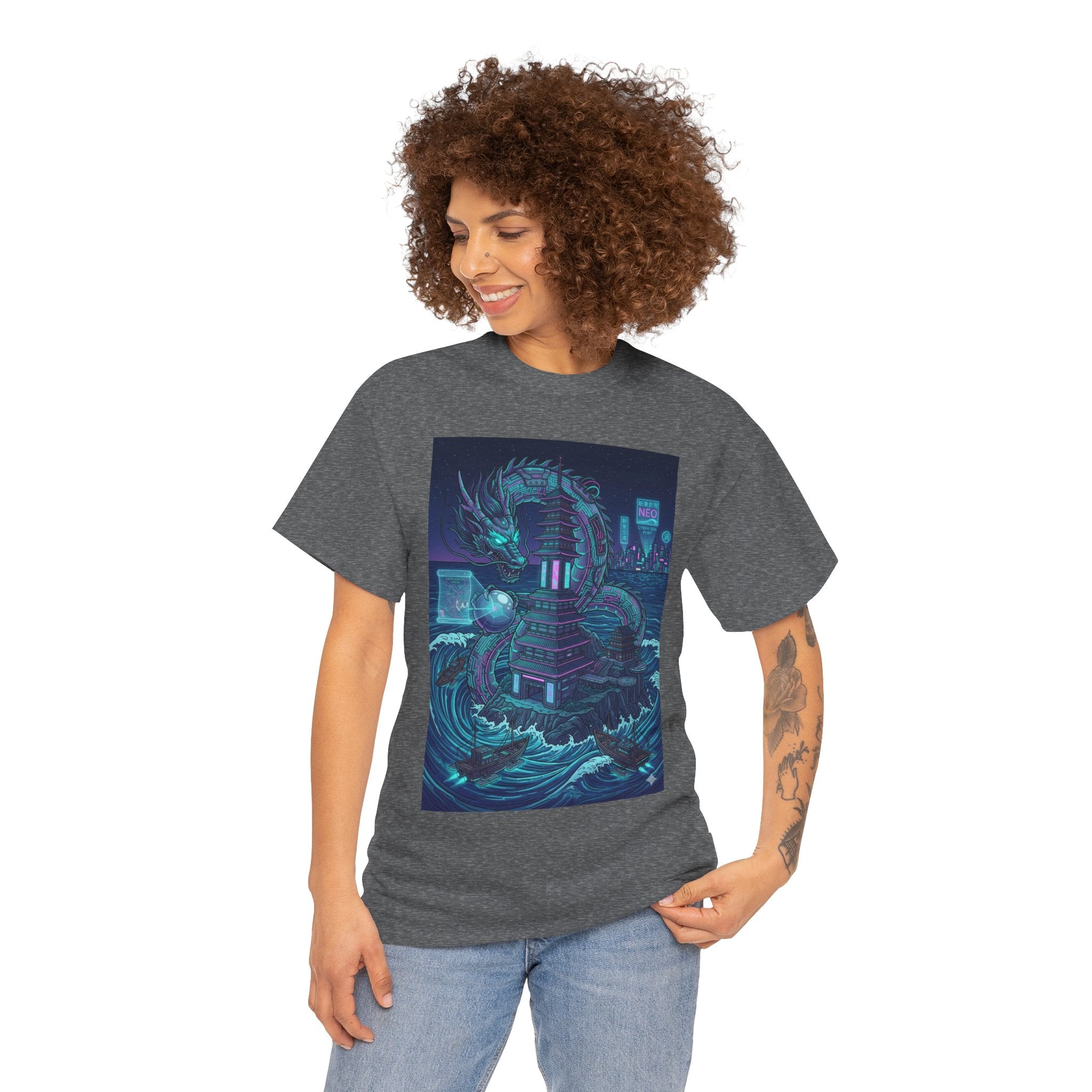 T-Shirt — Neon Cyber Sea Dragon Graphic Tee - Japanese Streetwear T-Shirt | Tokyo Style X