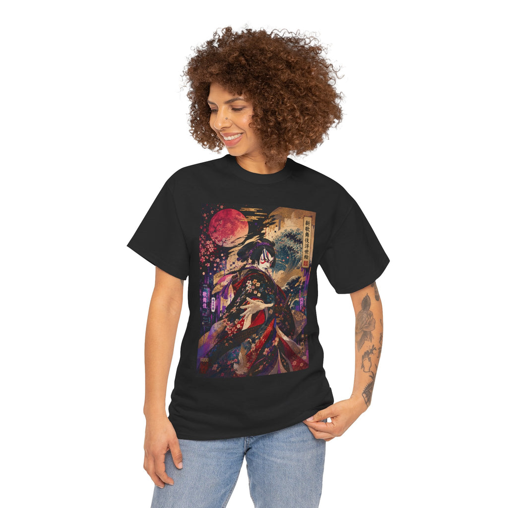Geisha Moonlight Tee – Japanese Ukiyo-e Style Kimono Illustration Shirt