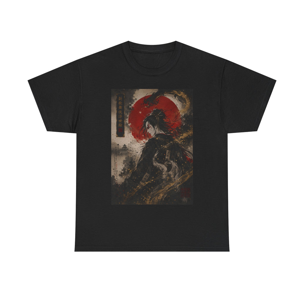 Samurai Wave Graphic Tee — Red Sun Japanese Warrior Art T‑Shirt