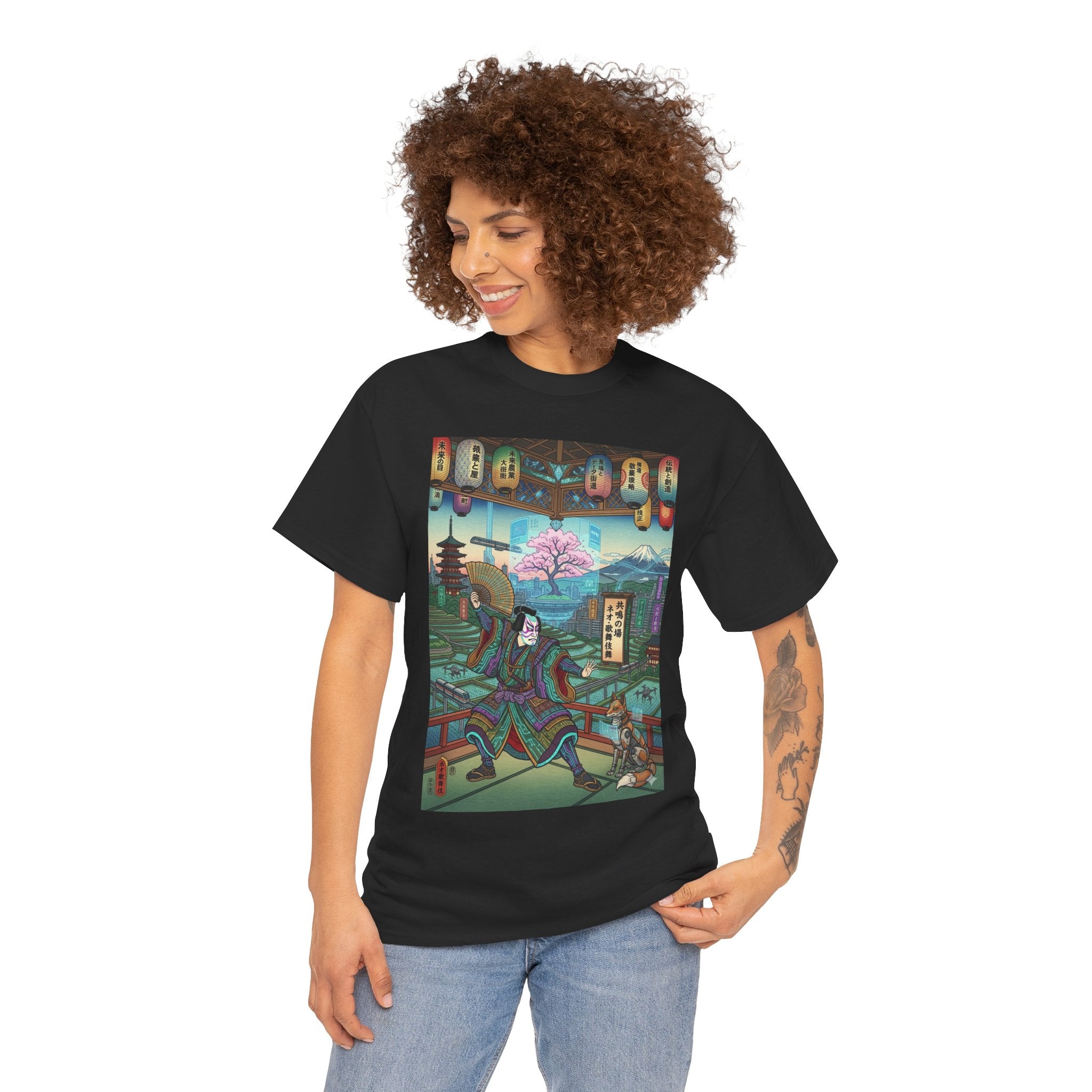 Samurai Garden Tee — Retro Japanese Ukiyo-e Cherry Blossom Graphic T-Shirt - Japanese Streetwear T-Shirt | Tokyo Style X