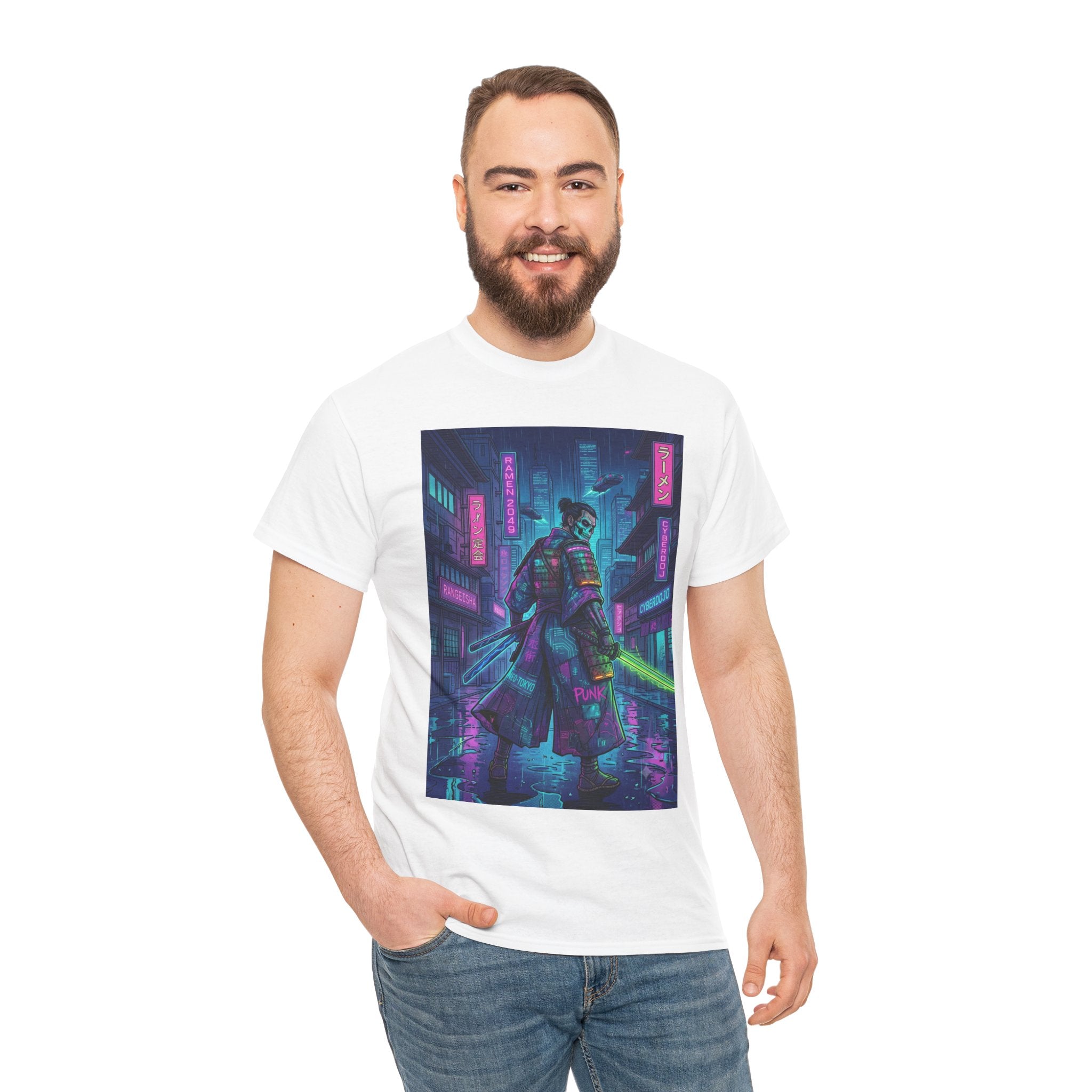 Cyberpunk Samurai T-Shirt — Neon City Night Rider Graphic Tee