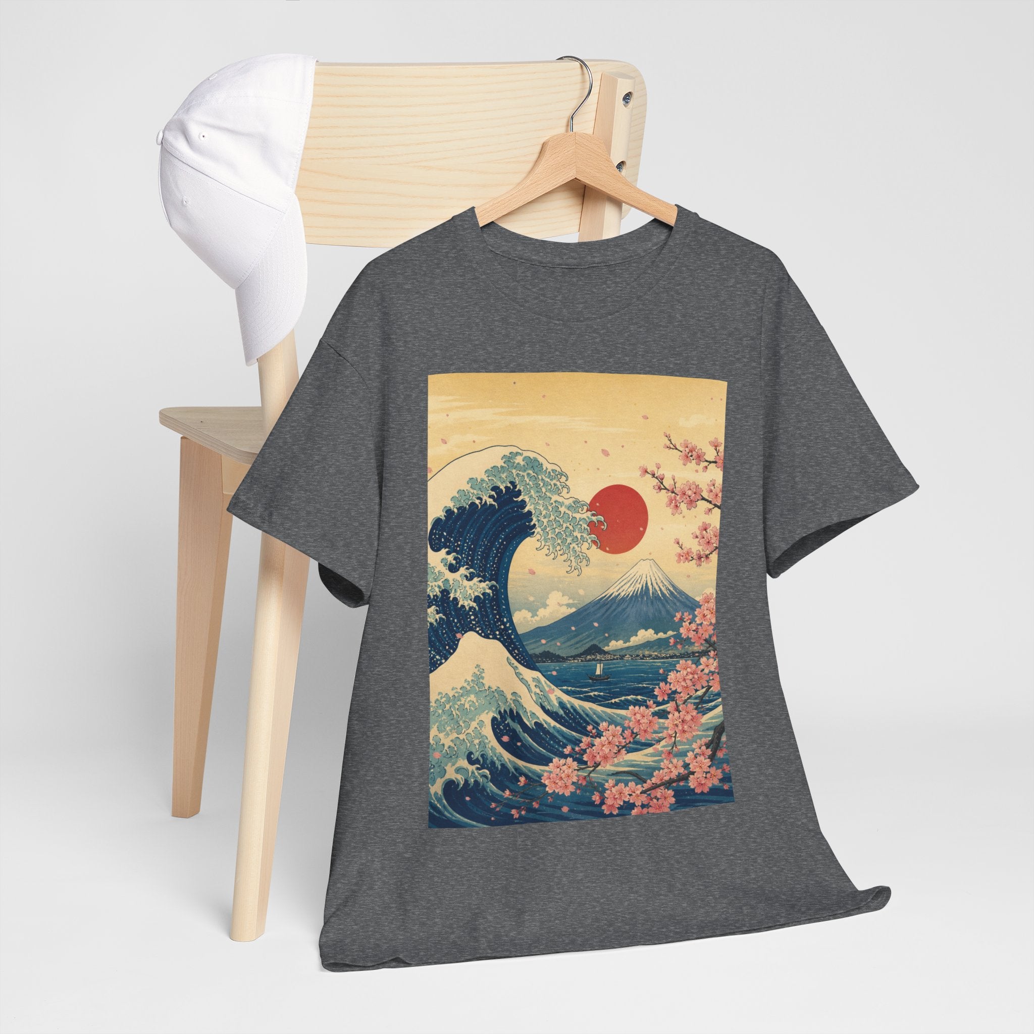 Vintage Japanese Wave Tee — Mount Fuji, Sakura & Red Sun Graphic T-Shirt