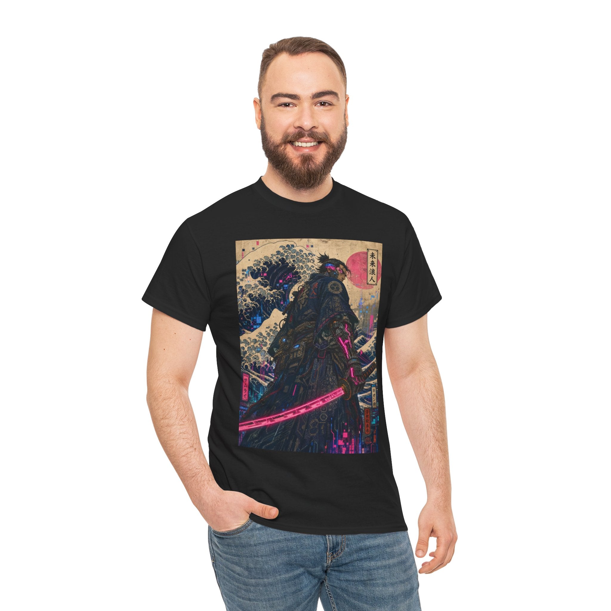 Samurai Wave T-Shirt — Neon Katana Japanese Ukiyo-e Graphic Tee - Japanese Streetwear T-Shirt | Tokyo Style X