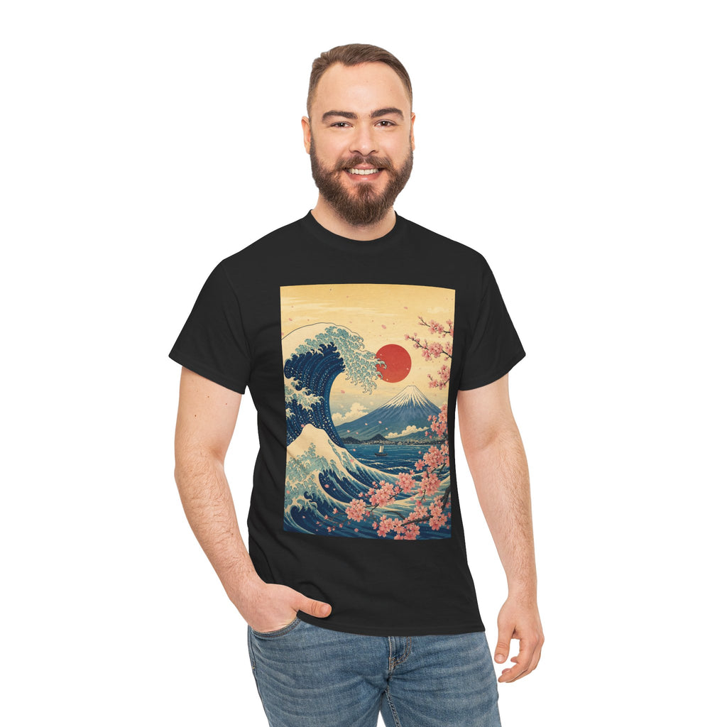 Vintage Japanese Wave Tee — Mount Fuji, Sakura & Red Sun Graphic T-Shirt