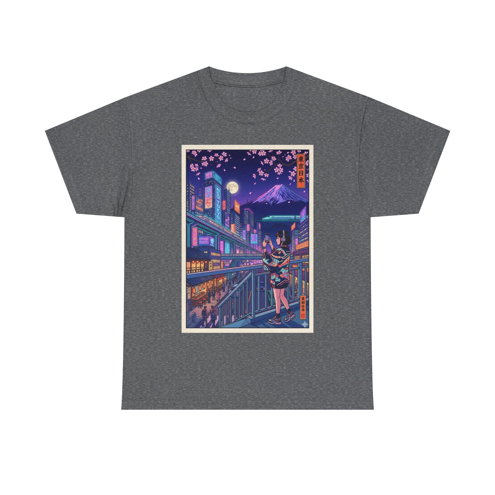 T-Shirt — Neon Sakura Nightstreet Anime Cityscape Print