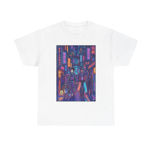 Cyberpunk Street Scene Tee — Neon Tokyo Night Graphic T-Shirt