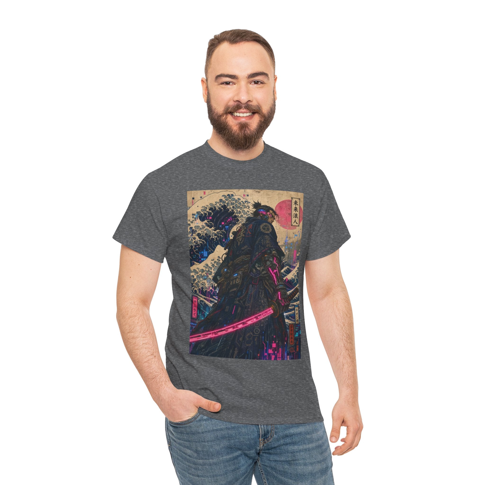 Samurai Wave T-Shirt — Neon Katana Japanese Ukiyo-e Graphic Tee - Japanese Streetwear T-Shirt | Tokyo Style X