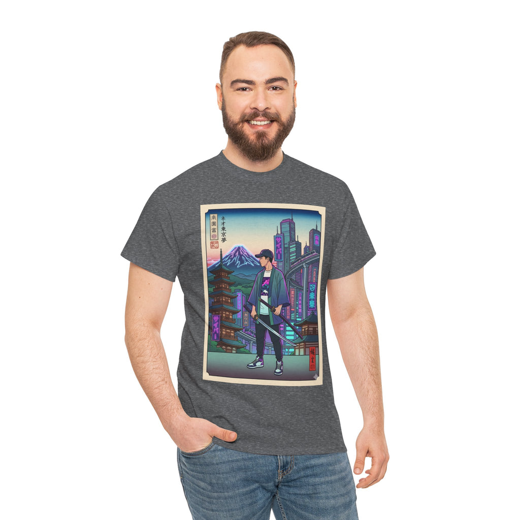 Samurai Neon City T-Shirt — Retro Japanese Streetwear Tee