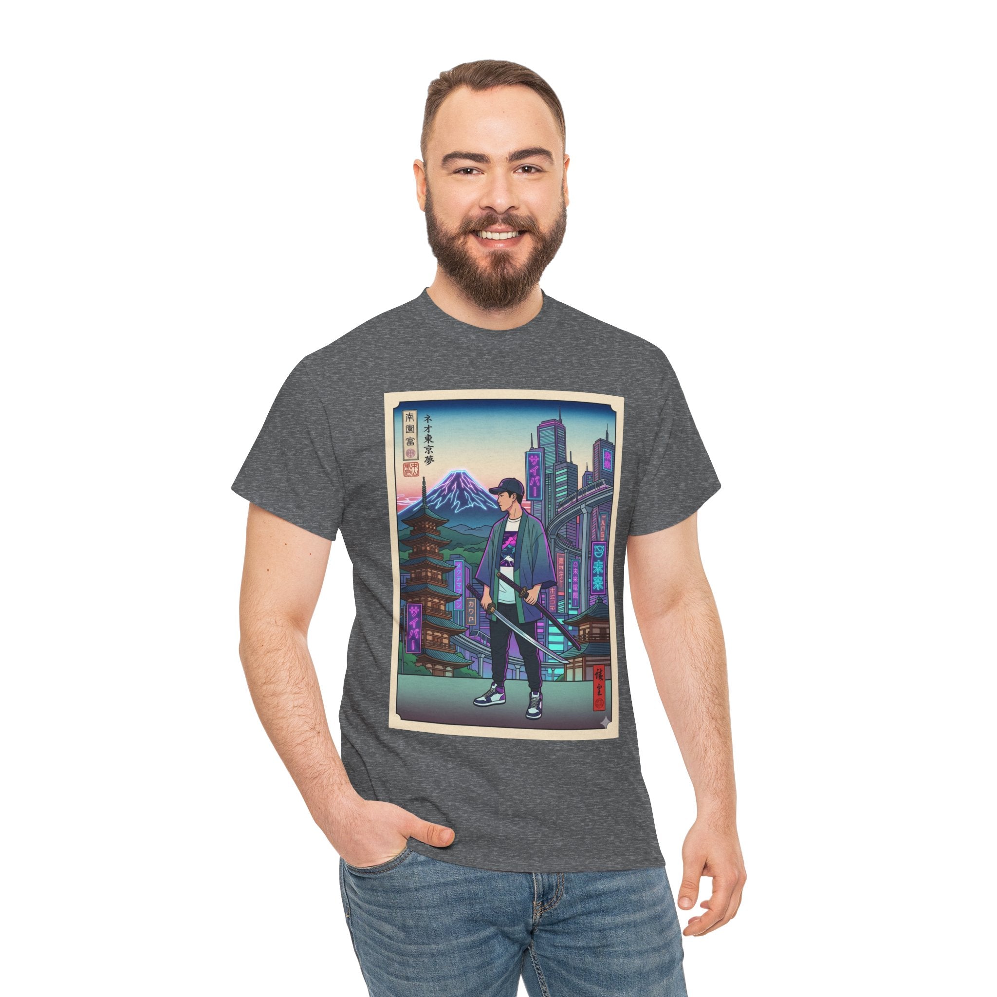 Samurai Neon City T-Shirt — Retro Japanese Streetwear Tee