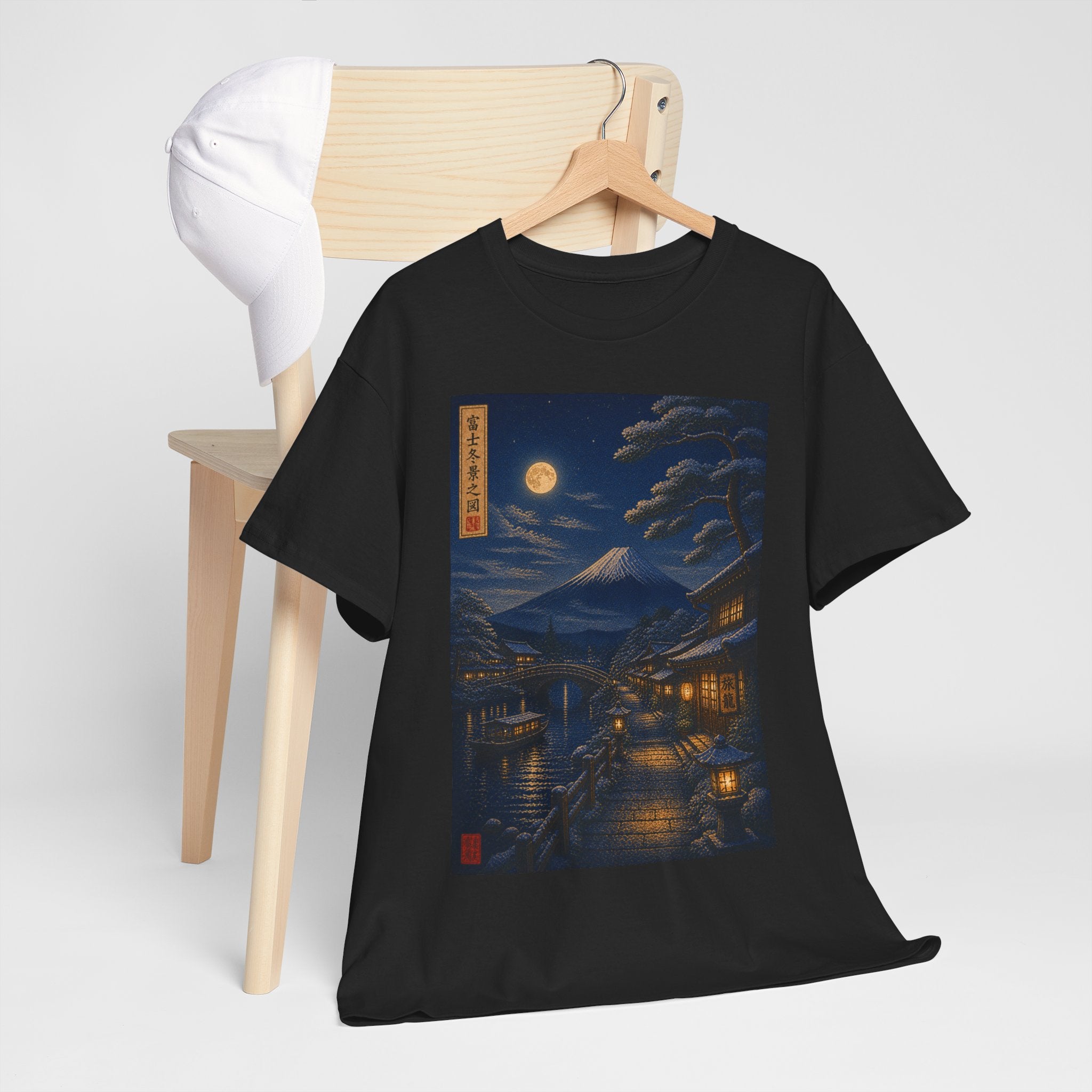 Nighttime Japanese Landscape Tee — Moonlit Edo Street Ukiyo-e T-Shirt