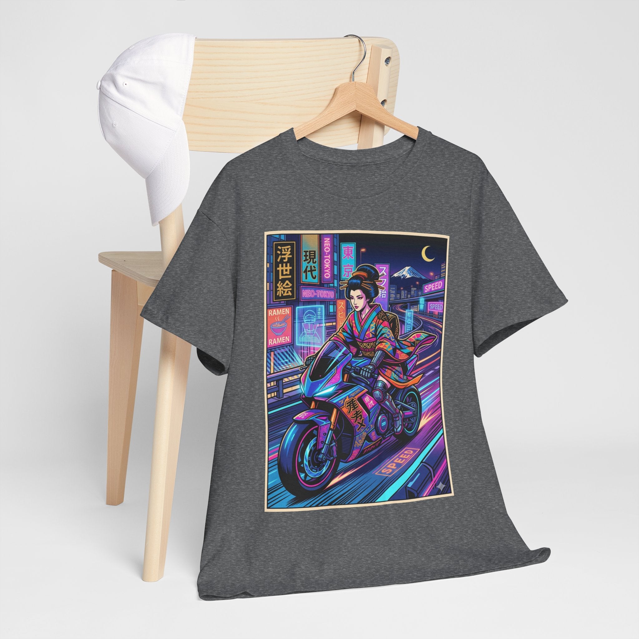 Neon Samurai Motorcycle Tee — Cyberpunk Night Rider Graphic T-Shirt
