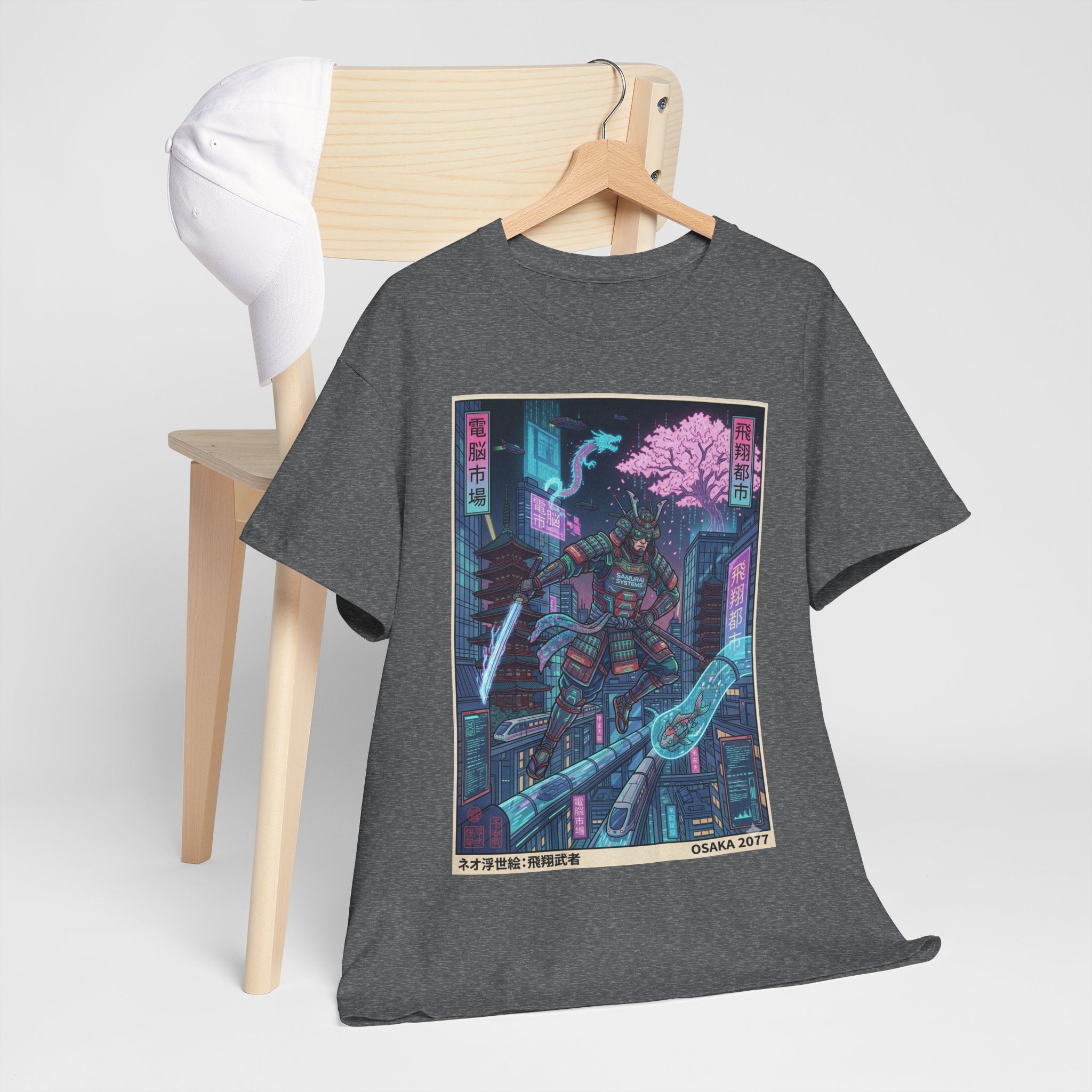 Cyberpunk Samurai T-Shirt — Neon Sakura Blade Graphic Tee - Japanese Streetwear T-Shirt | Tokyo Style X