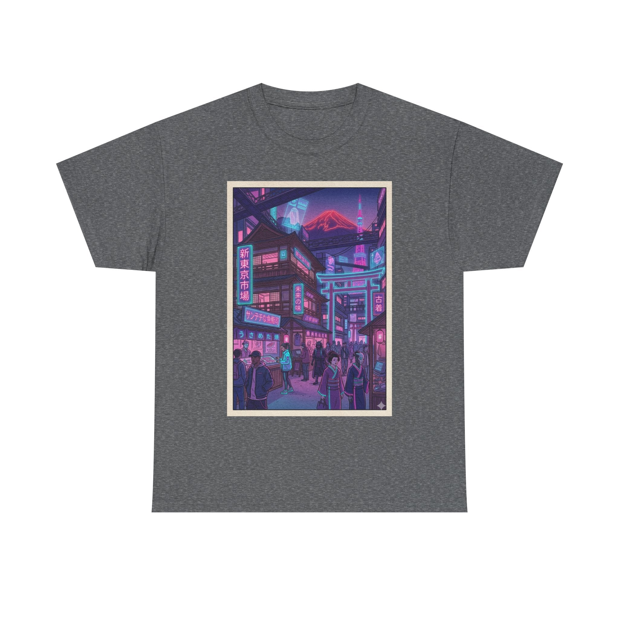 Retro Neon Cityscape Tee — Cyberpunk Night Street Graphic Shirt