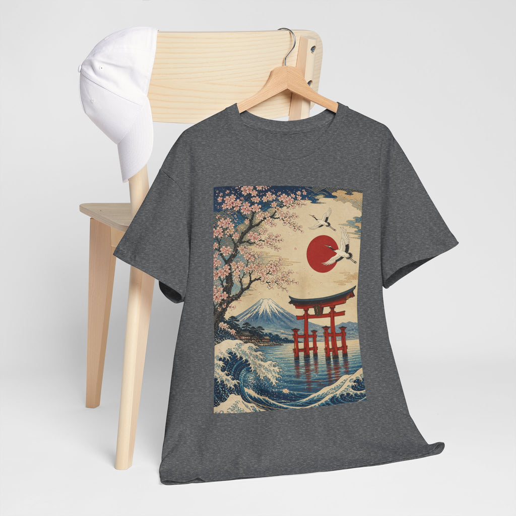 Japanese Landscape Tee — Torii, Mt. Fuji & Cherry Blossom Graphic Shirt