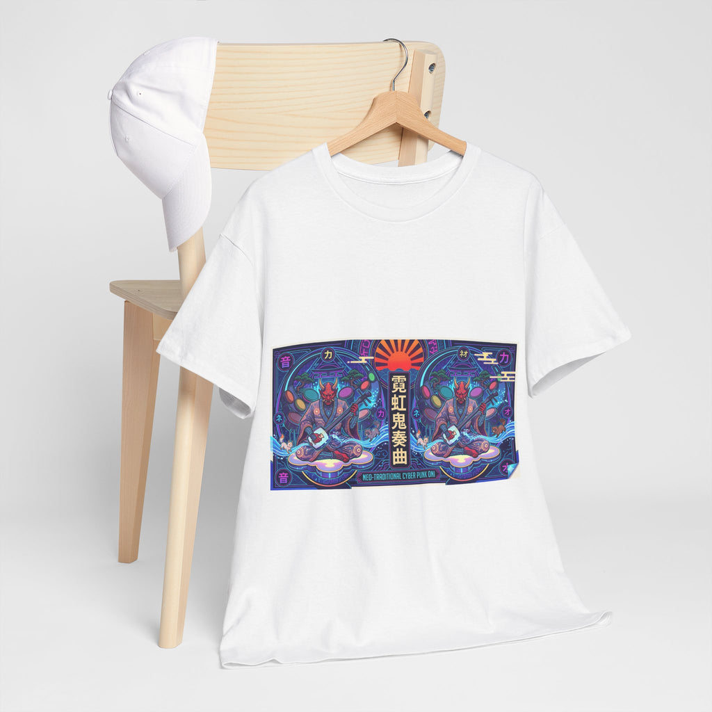 Graphic Tee — Neon Lotus Meditation Design (Japanese Text)