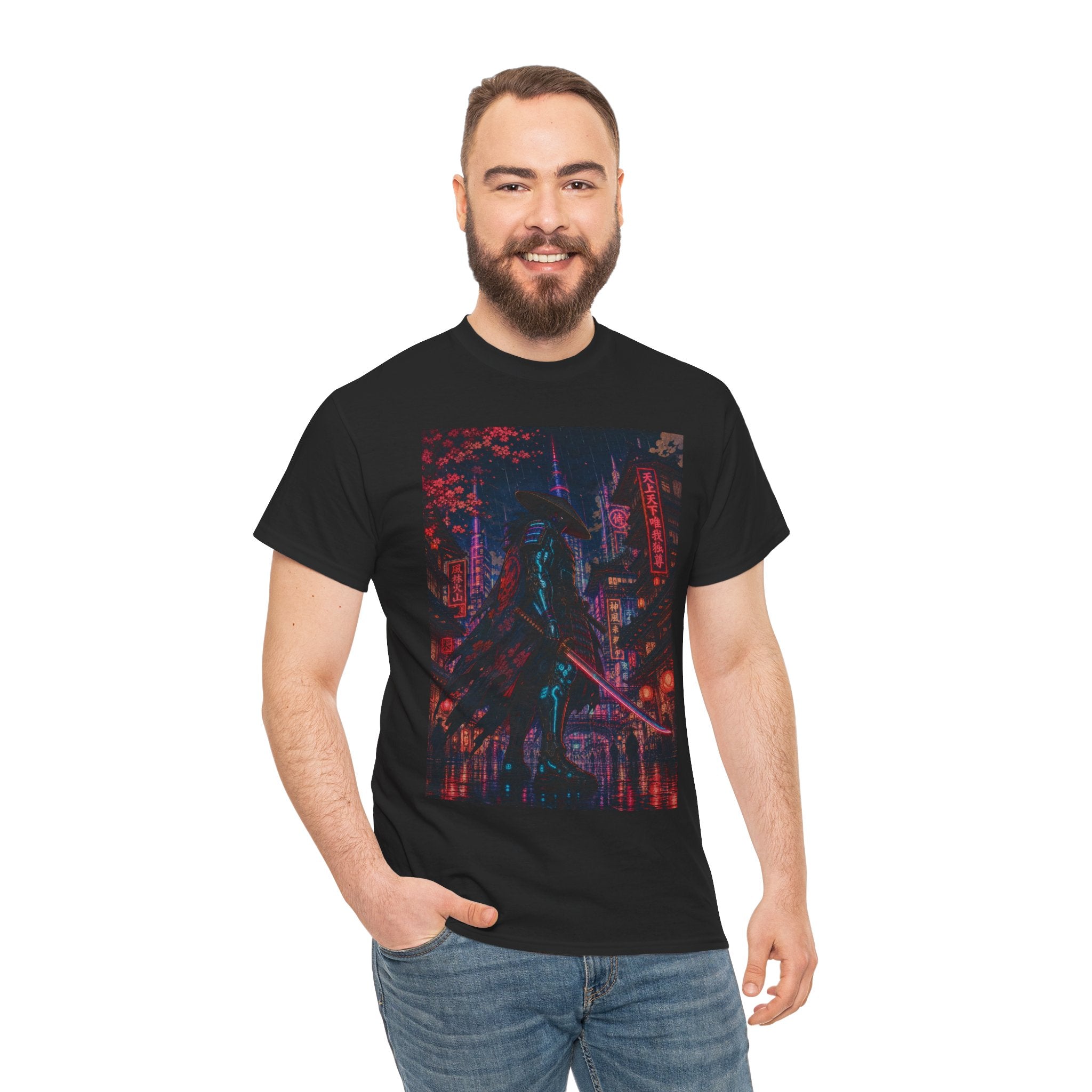 Cyberpunk Samurai Tee — Neon Night City Graphic T-Shirt