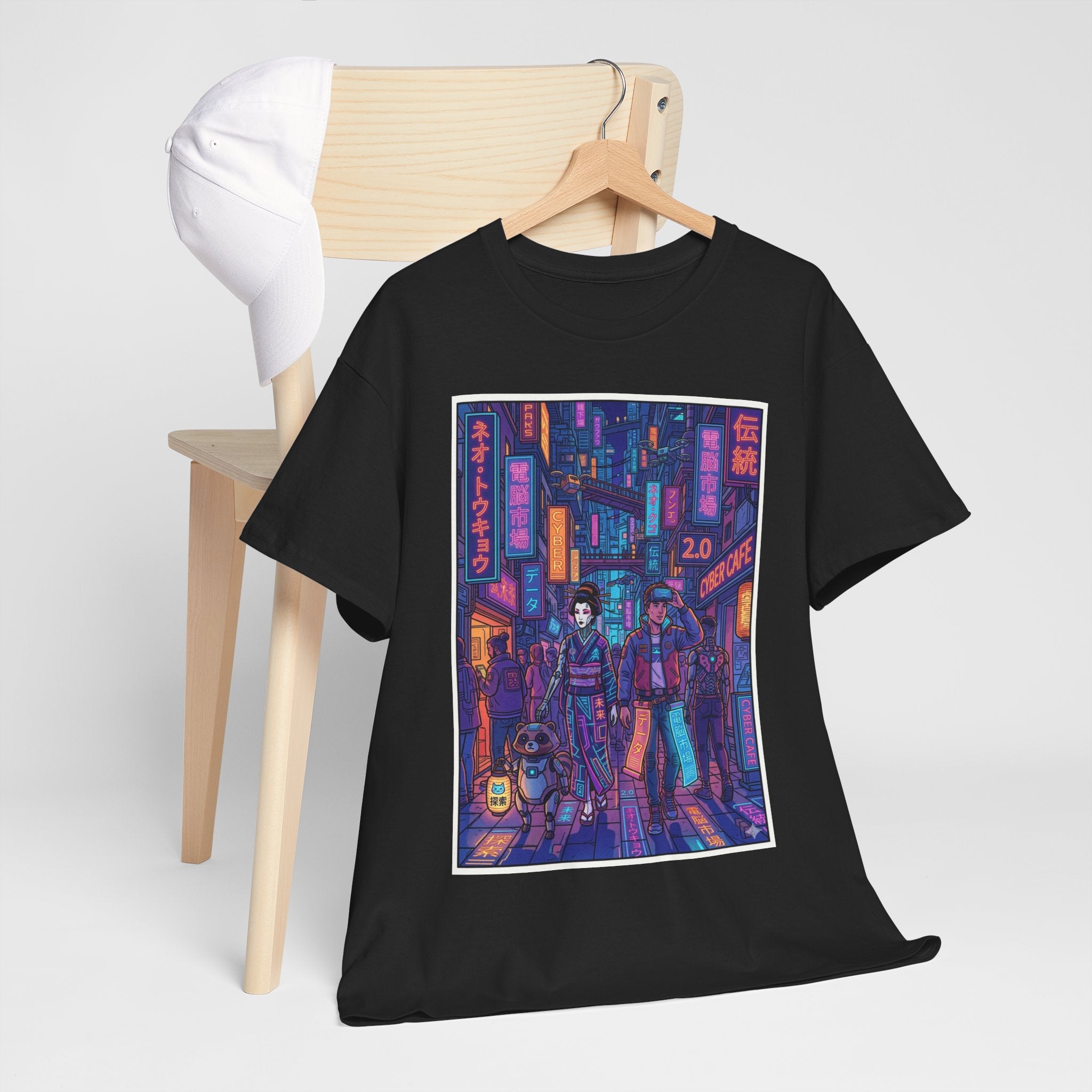 Cyberpunk Street Scene Tee — Neon Tokyo Night Graphic T-Shirt