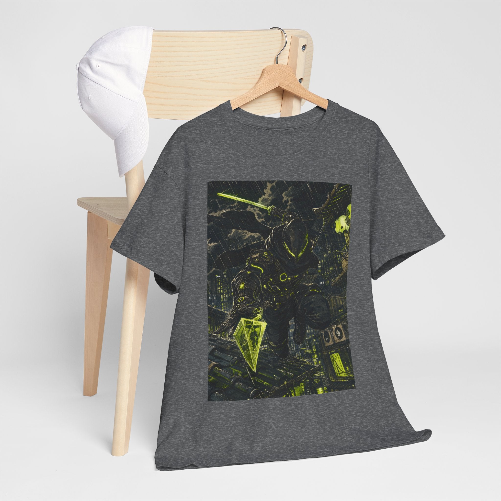 Neon Cyberpunk Graphic Tee — Dark Futuristic Cityscape Design