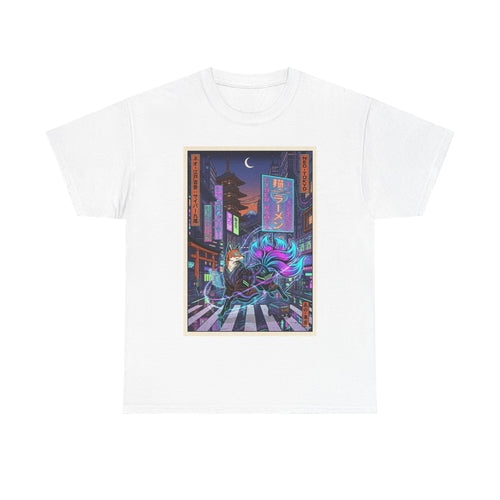 Cyberpunk Fox Tee — Neon Night Street Samurai Graphic T-Shirt - Japanese Streetwear T-Shirt | Tokyo Style X