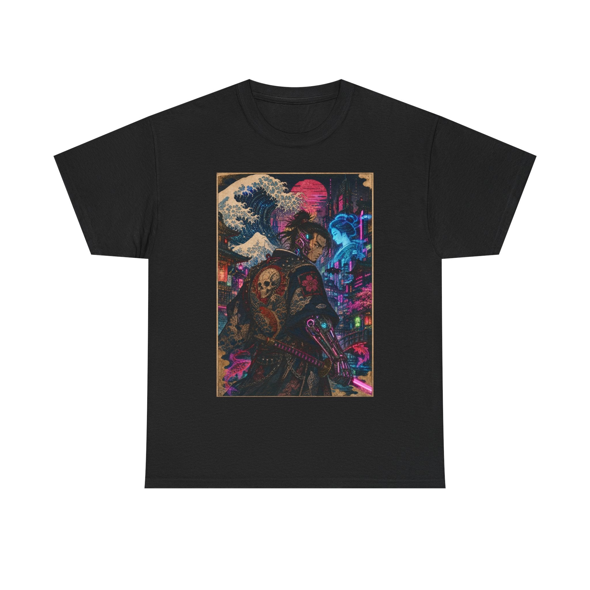 Cyberpunk Samurai T-Shirt — Neon Tokyo Wave Graphic Tee - Japanese Streetwear T-Shirt | Tokyo Style X