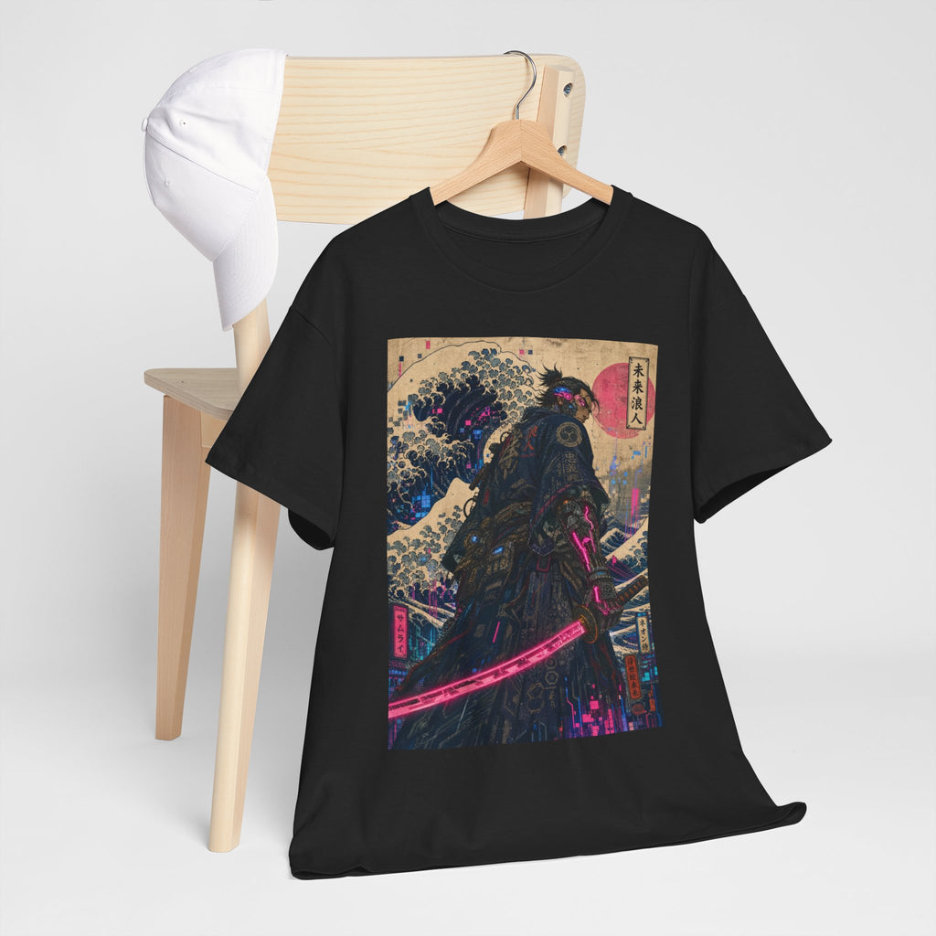 Samurai Wave T-Shirt — Neon Katana Japanese Ukiyo-e Graphic Tee - Japanese Streetwear T-Shirt | Tokyo Style X