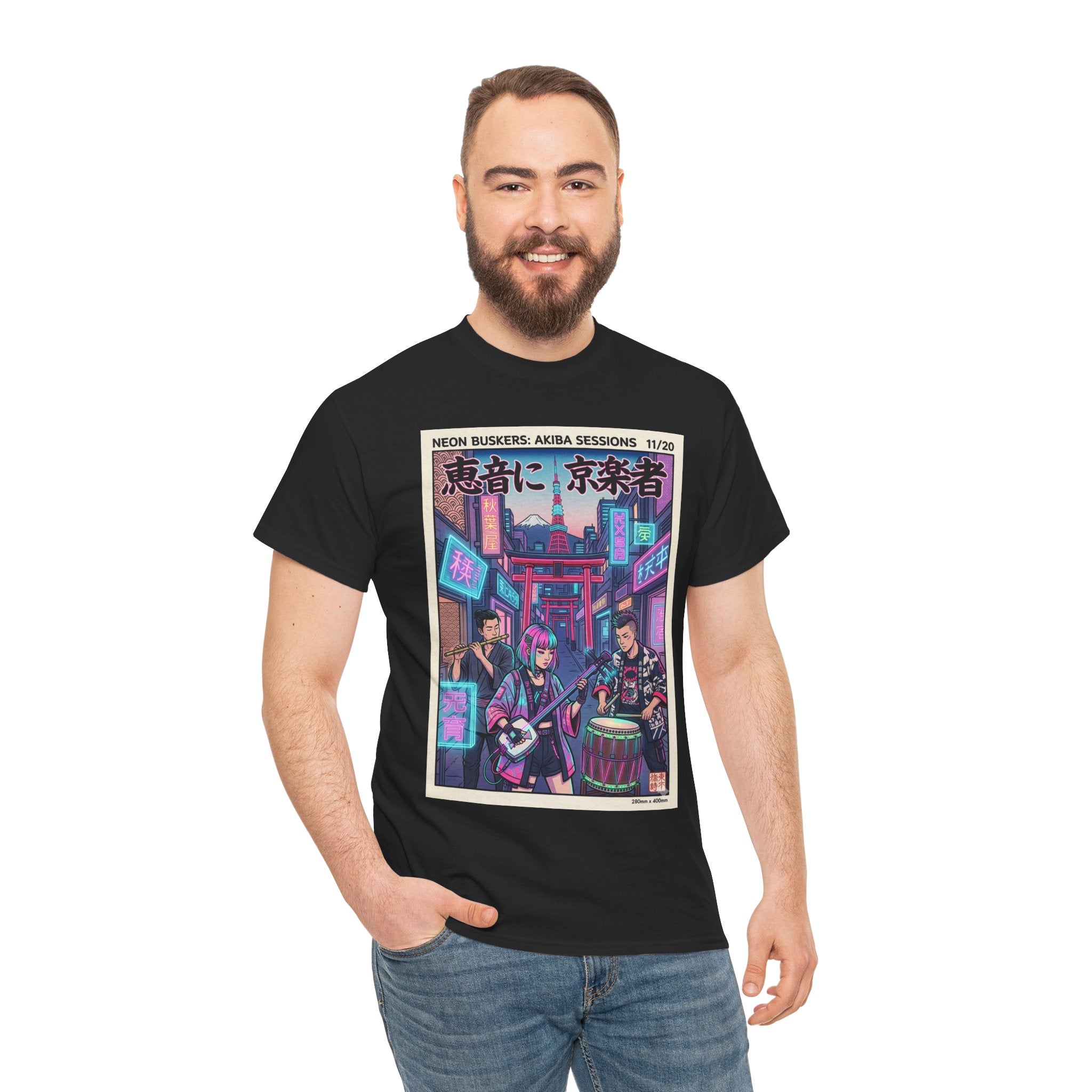 Japanese Night Market Band Tee — Neon Akiba Sessions Graphic T-Shirt
