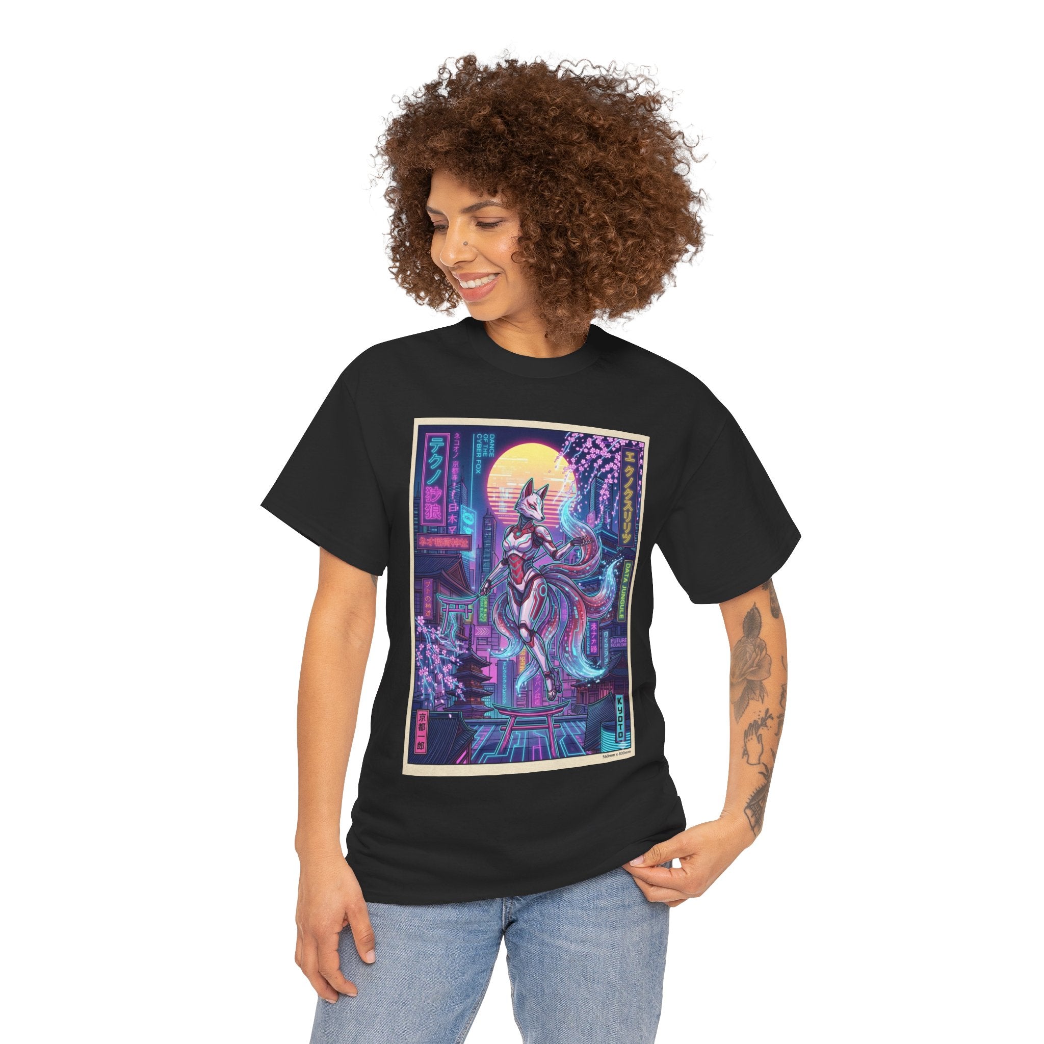 Cyberpunk Kitsune T-Shirt — Neon Japan Fox Spirit Tee - Japanese Streetwear T-Shirt | Tokyo Style X