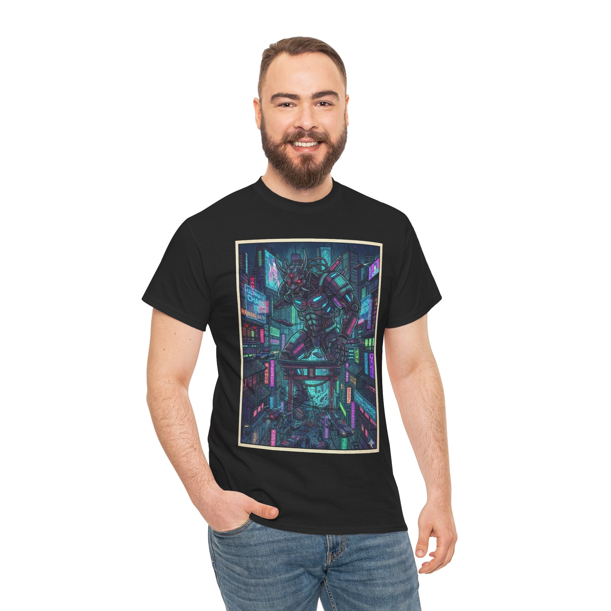 Cyberpunk Cityscape T-Shirt — Neon Futuristic Anime Streetwear
