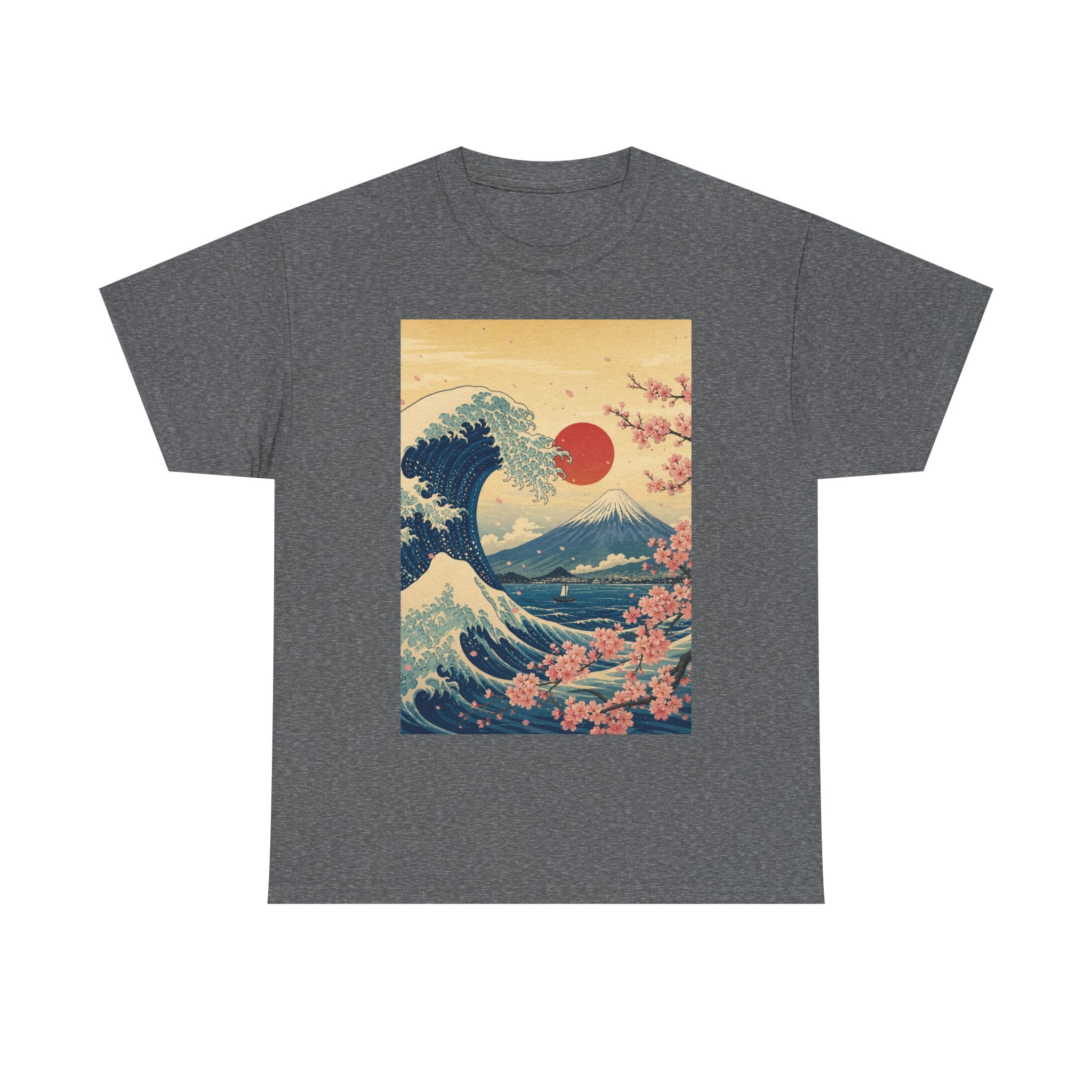 Vintage Japanese Wave Tee — Mount Fuji, Sakura & Red Sun Graphic T-Shirt