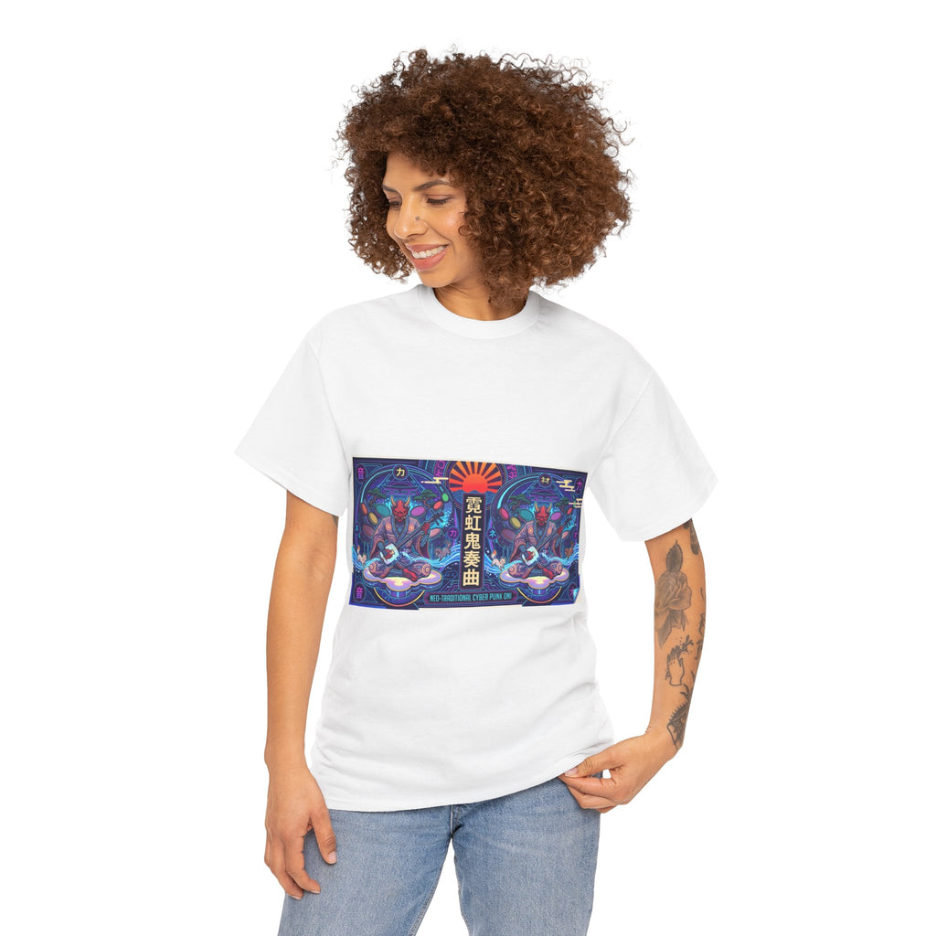 Graphic Tee — Neon Lotus Meditation Design (Japanese Text)