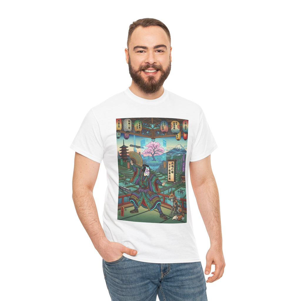 Samurai Garden Tee — Retro Japanese Ukiyo-e Cherry Blossom Graphic T-Shirt - Japanese Streetwear T-Shirt | Tokyo Style X