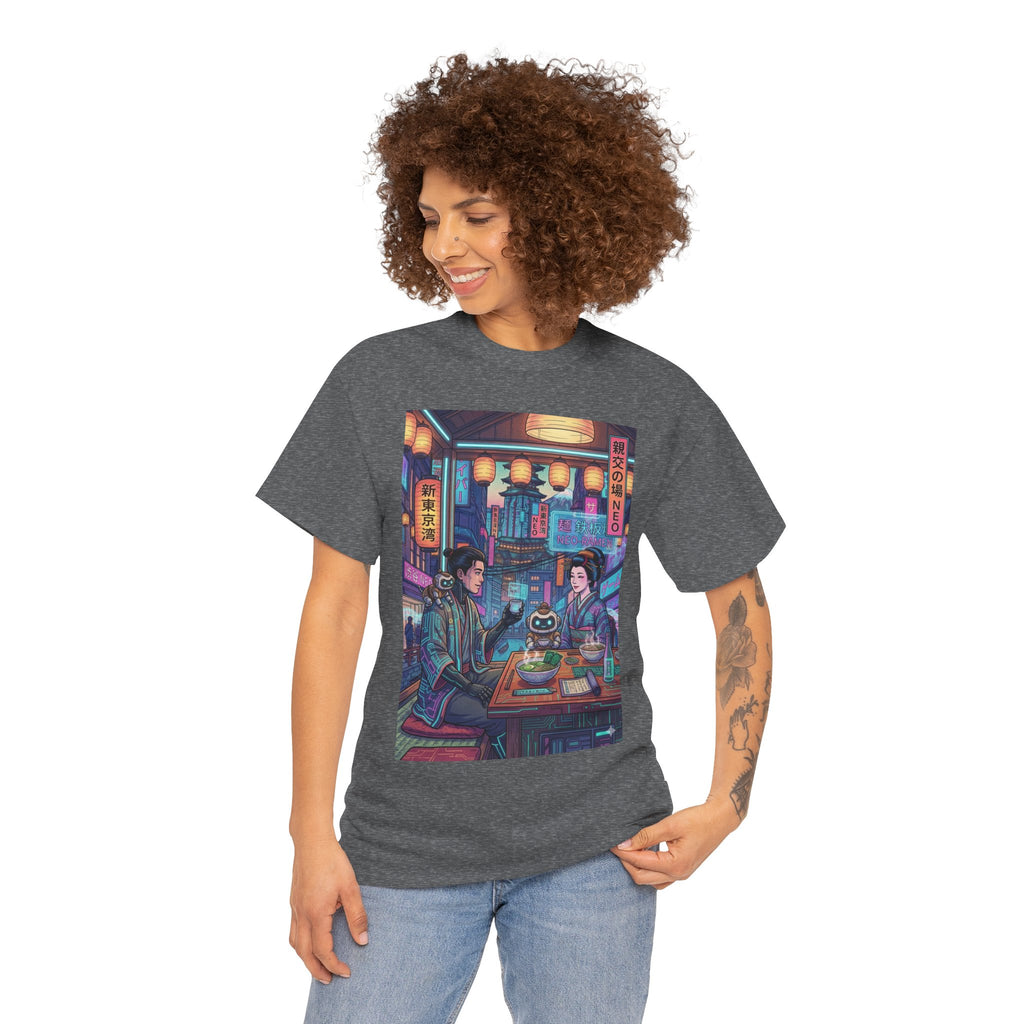 Cyberpunk Ramen Date T‑Shirt — Neon Night City Anime Streetwear - Japanese Streetwear T-Shirt | Tokyo Style X