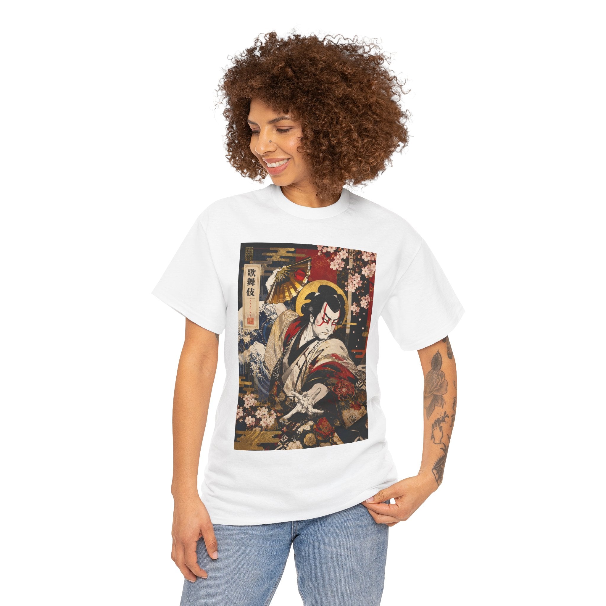 Kabuki Samurai Tee – Vintage Japanese Ukiyo-e Cherry Blossom Graphic T-Shirt