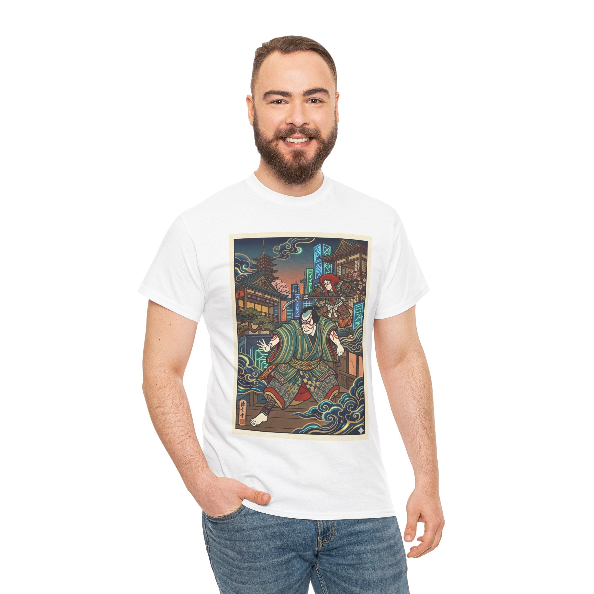 Samurai Night Streetwear Tee — Vintage Ukiyo-e Style Japanese Warrior Graphic Shirt