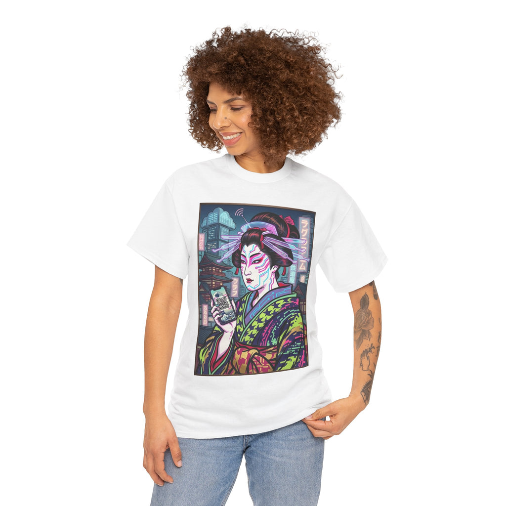 Geisha Cyberpunk T-Shirt — Neon Ukiyo-e Art Tee