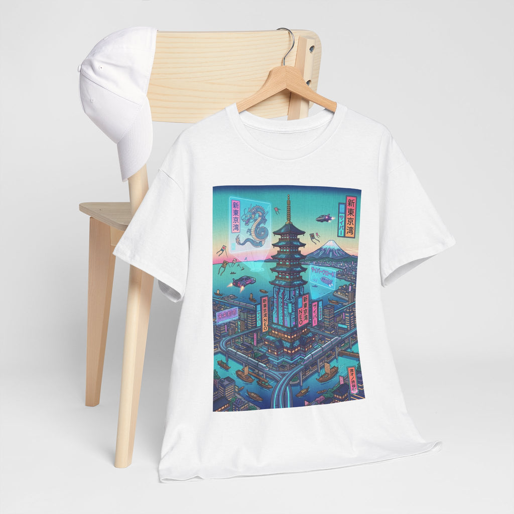 Cyberpunk Pagoda Tee — Neon Japanese Cityscape T-Shirt - Japanese Streetwear T-Shirt | Tokyo Style X